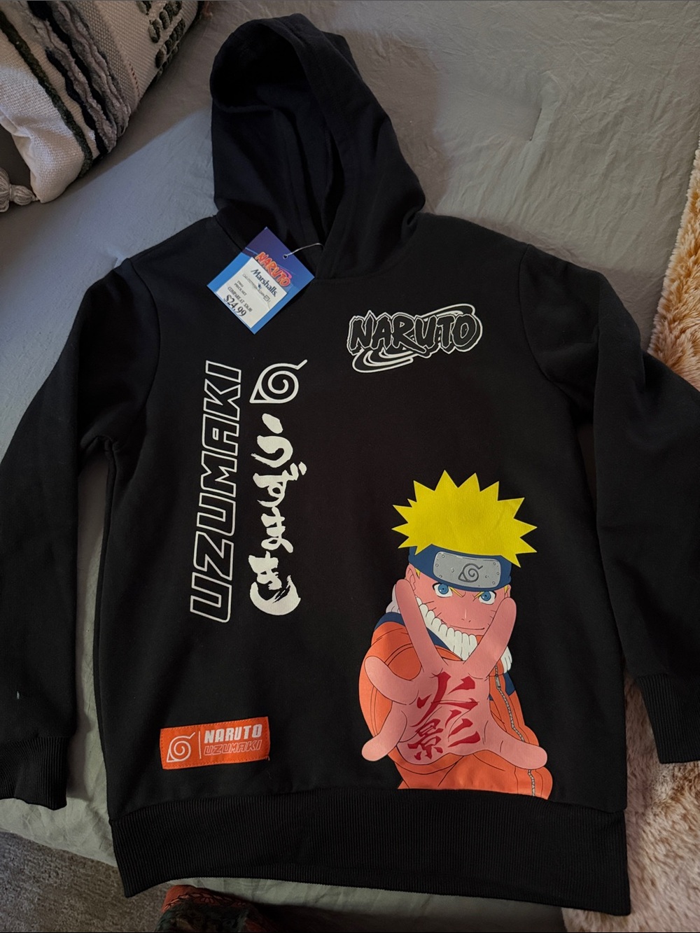 Kids boys Uzumaki Naruto Black Graphic Hoodie Sweatshirt NWT